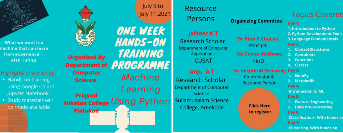 One week hands-on worshop on Machine Learning using Python – Prajyoti ...