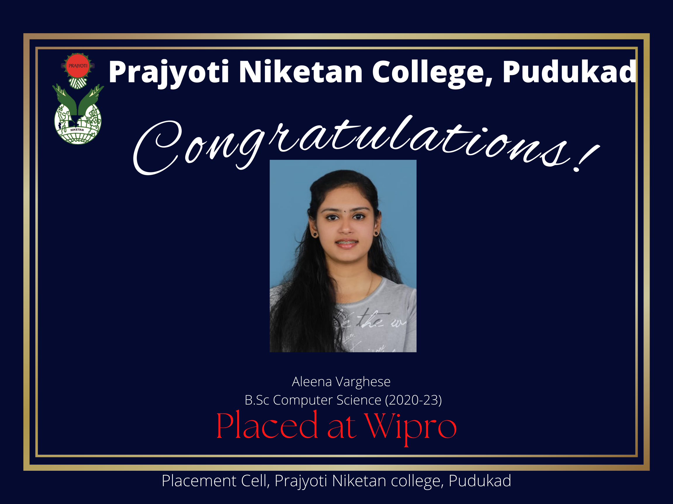 Placed At Wipro Prajyoti Niketan College Pudukad
