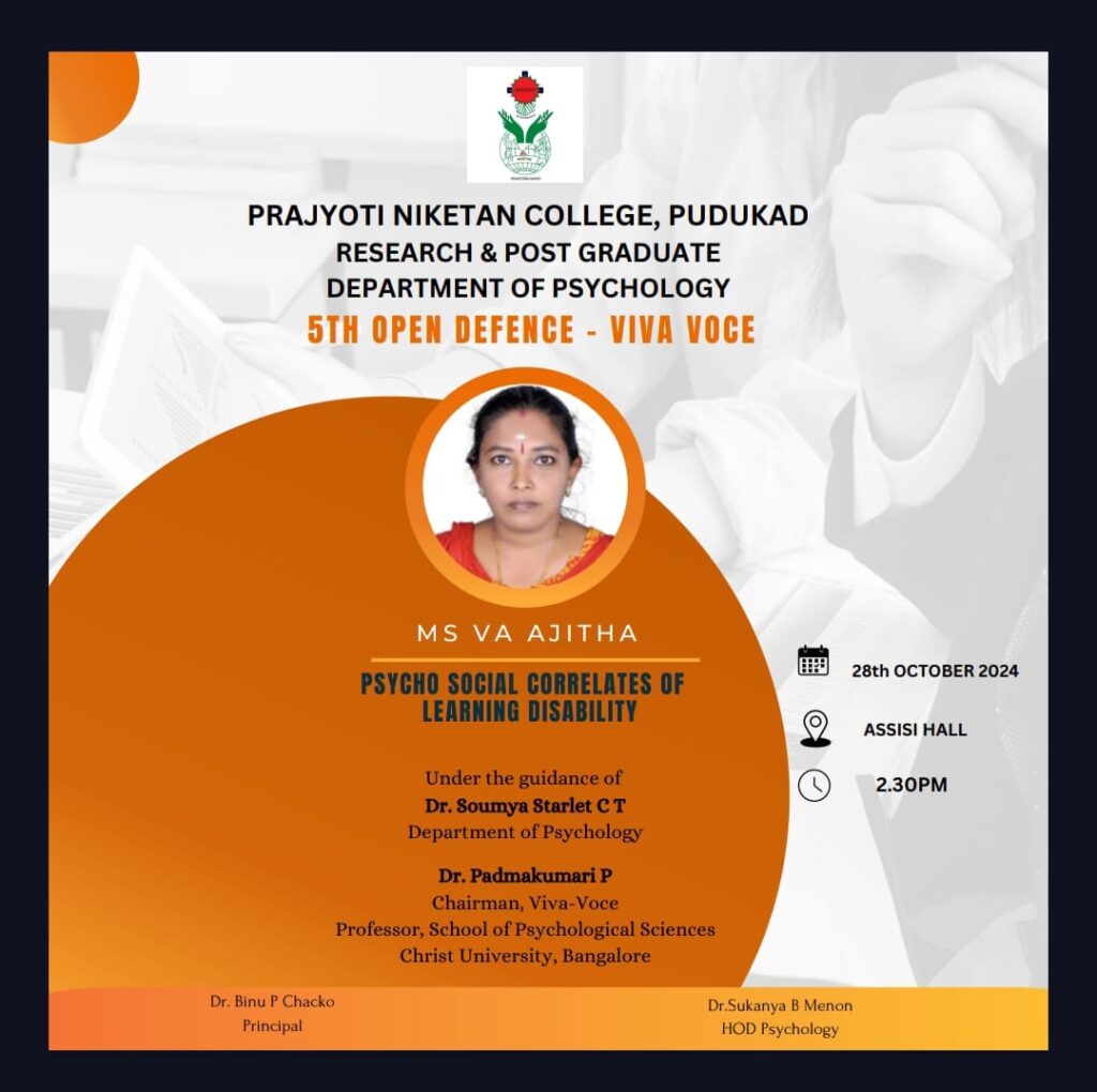 Ph. D. Open Defence -Viva Voce by Ms. V A Ajitha – Prajyoti Niketan ...